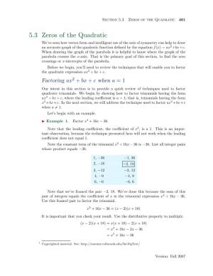 5.3 Zeros of the Quadratic 461