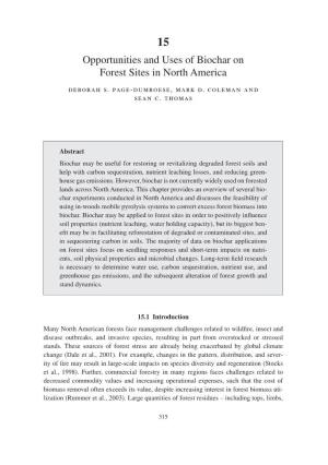 Opportunities and Uses of Biochar on Forest Sites in North America