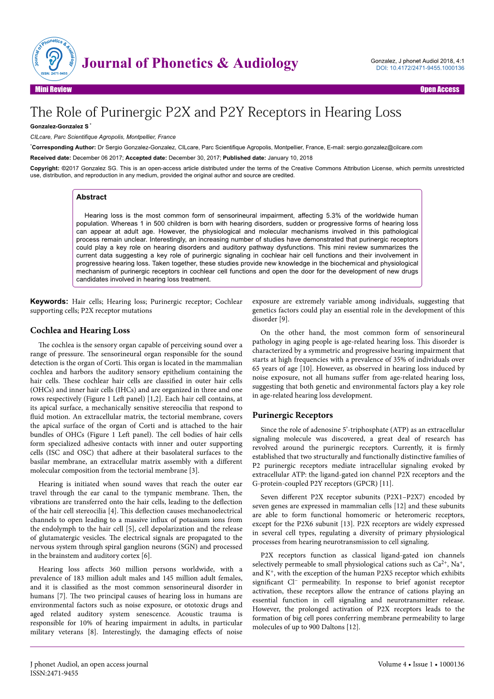 The Role of Purinergic P2X and P2Y Receptors in Hearing Loss