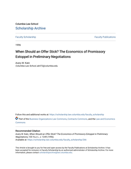 The Economics of Promissory Estoppel in Preliminary Negotiations