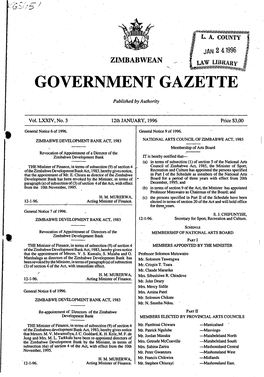 Zimbabwean Government Gazette, 12Th January, 1996