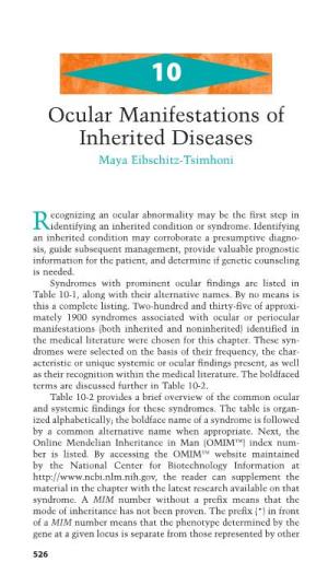 Ocular Manifestations of Inherited Diseases Maya Eibschitz-Tsimhoni