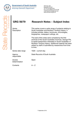 Subject Index to Research Notes, A