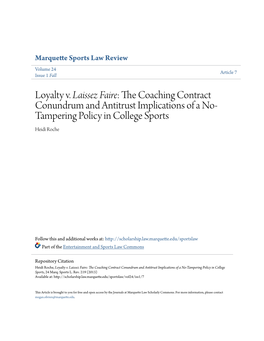 The Coaching Contract Conundrum and Antitrust Implications of a No-Tampering Policy in College Sports, 24 Marq