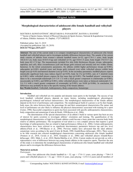 Original Article Morphological Characteristics of Adolescent Elite Female Handball and Volleyball Players