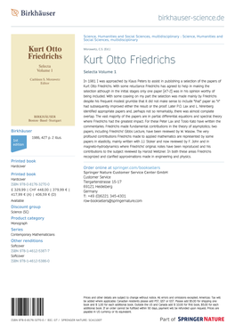 Kurt Otto Friedrichs Selecta Volume 1