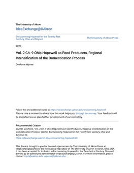 Vol. 2 Ch. 9 Ohio Hopewell As Food Producers, Regional Intensification of the Domestication Process