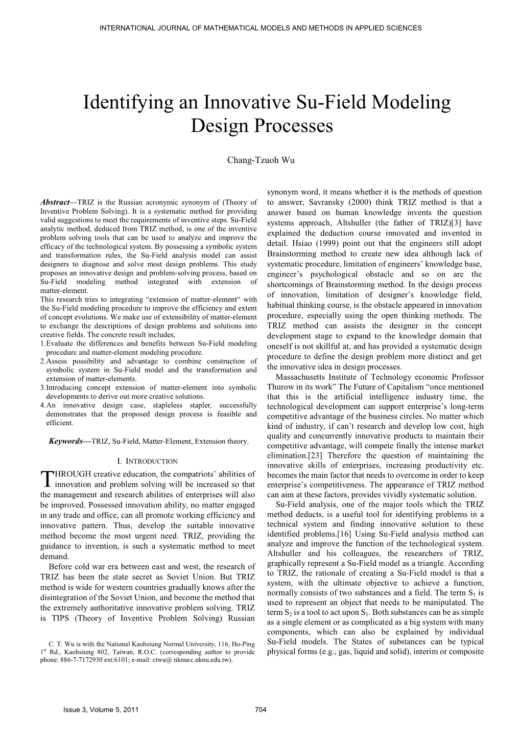 Identifying an Innovative Su-Field Modeling Design Processes