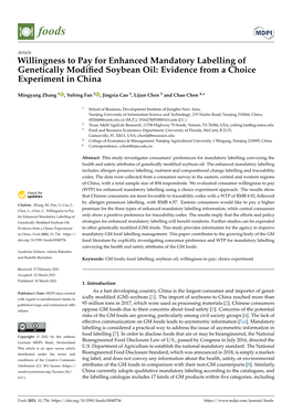 Willingness to Pay for Enhanced Mandatory Labelling of Genetically Modiﬁed Soybean Oil: Evidence from a Choice Experiment in China