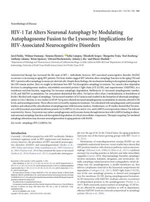 HIV-1 Tat Alters Neuronal Autophagy by Modulating Autophagosome Fusion to the Lysosome: Implications for HIV-Associated Neurocognitive Disorders