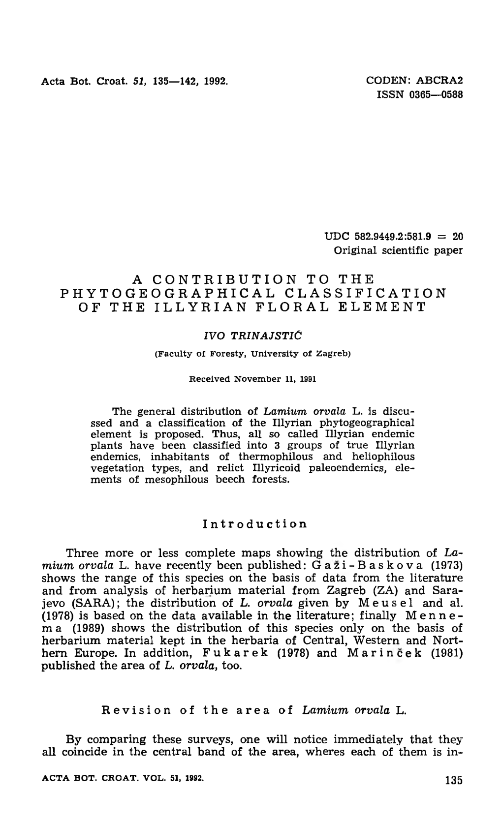 A Contribution to the Phytogeographical