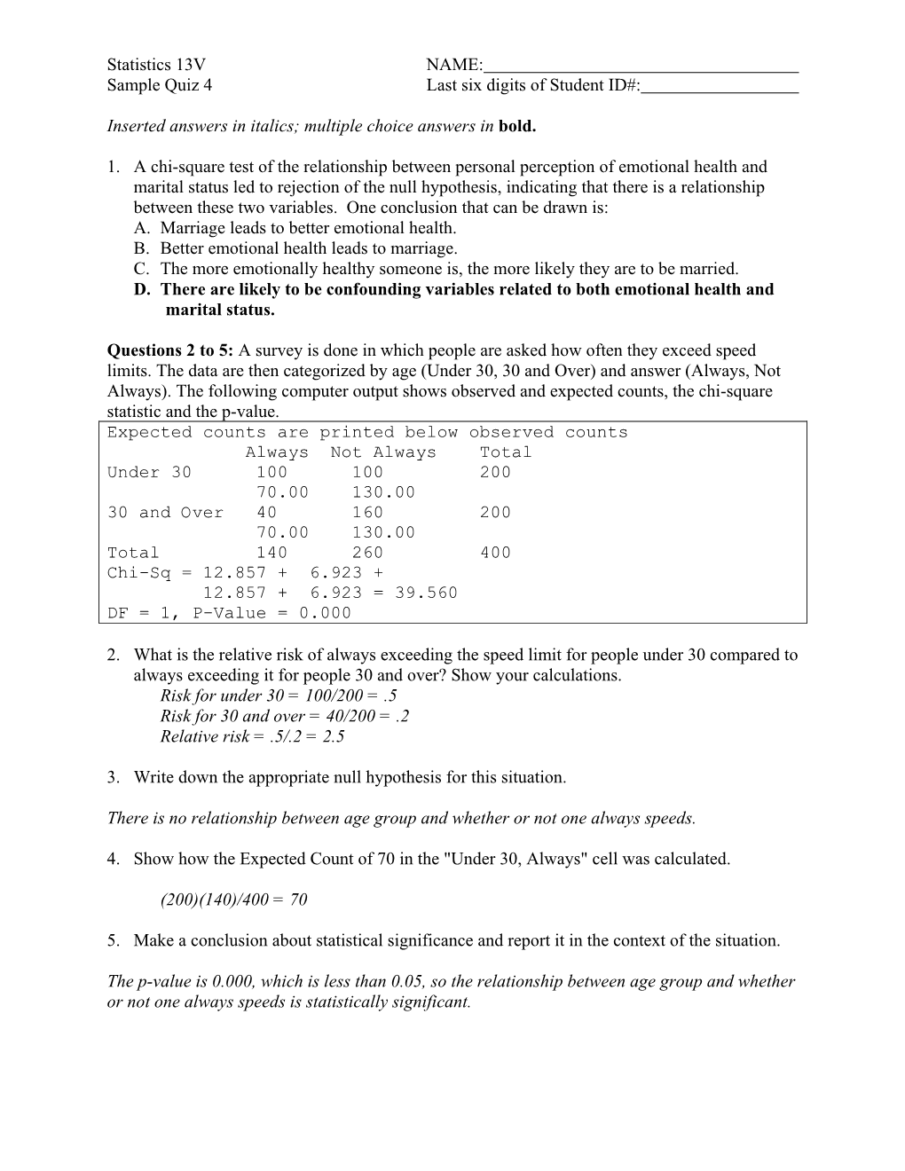 Sample Quiz #4