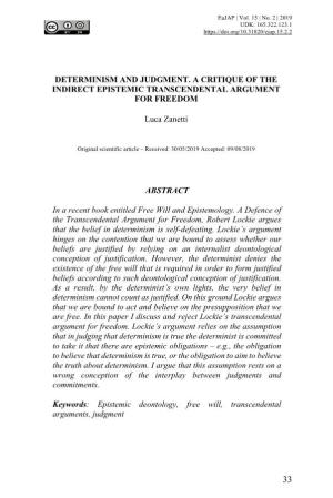 ABSTRACT in a Recent Book Entitled Free Will and Epistemology. A