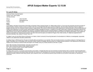 APUS Subject Matter Experts 12.15.09
