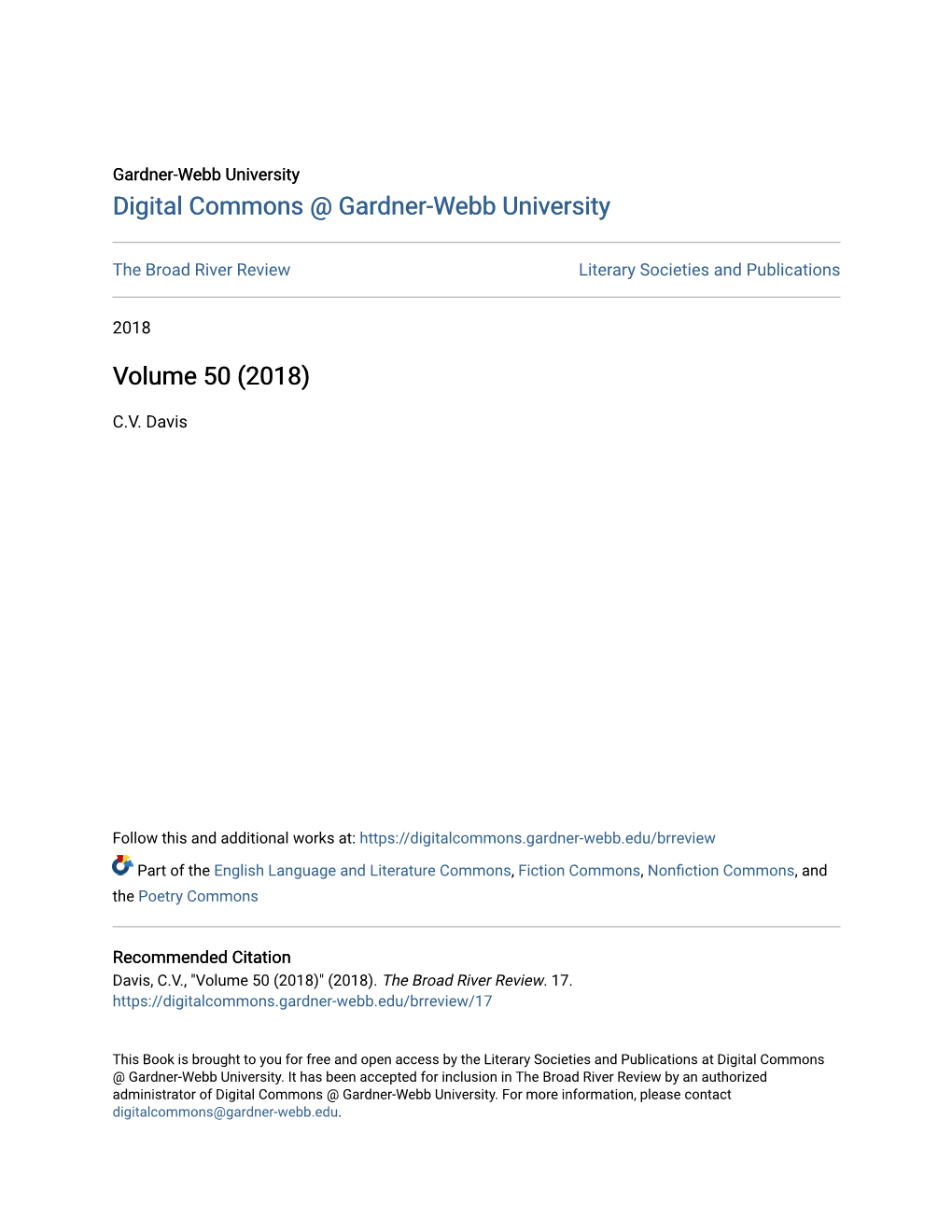 Digital Commons @ Gardner-Webb University Volume 50 (2018)