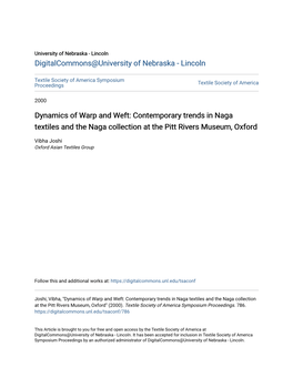 Dynamics of Warp and Weft: Contemporary Trends in Naga Textiles and the Naga Collection at the Pitt Rivers Museum, Oxford