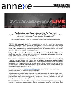 The Canadian Live Music Industry Calls for Your Help