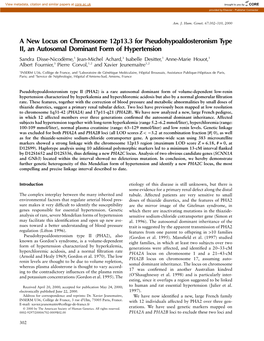 A New Locus on Chromosome 12P13.3 for Pseudohypoaldosteronism Type II, an Autosomal Dominant Form of Hypertension