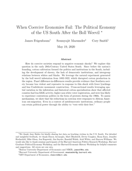 When Coercive Economies Fail: the Political Economy of the US South After the Boll Weevil ∗