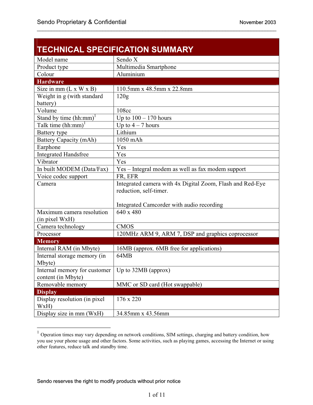 Technical Specification Summary