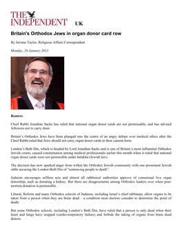 Britain's Orthodox Jews in Organ Donor Card Row