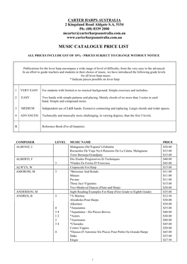 Music Catalogue Price List