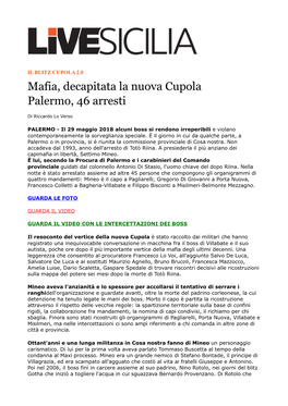 Mafia, Decapitata La Nuova Cupola Palermo, 46 Arresti