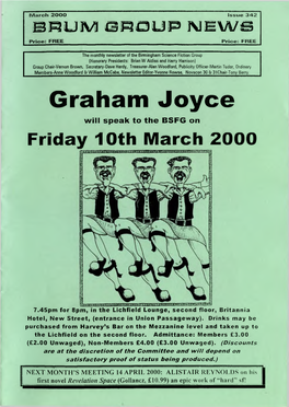 Graham Joyce Will Speak to the BSFG on Friday 10Th March 2000