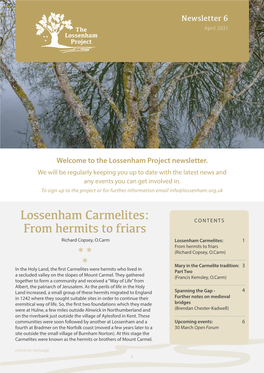 Lossenham Carmelites: CONTENTS from Hermits to Friars Richard Copsey, O.Carm Lossenham Carmelites: 1 from Hermits to Friars (Richard Copsey, O.Carm)