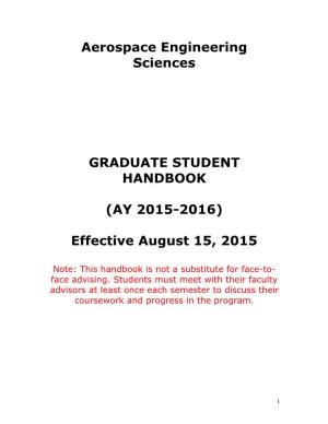 Aerospace Engineering Sciences GRADUATE STUDENT HANDBOOK