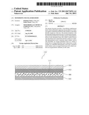 (12) Patent Application Publication (10) Pub. No.: US 2011/0171074 A1 Naka0 Et Al