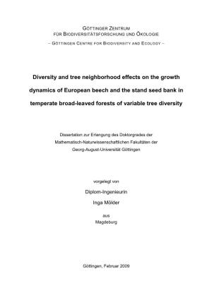 Diversity and Tree Neighborhood Effects on the Growth Dynamics of European Beech and the Stand Seed Bank In