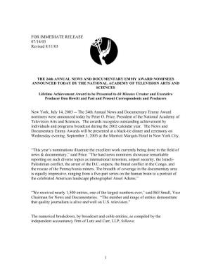 IMMEDIATE RELEASE 07/14/03 Revised 8/11/03