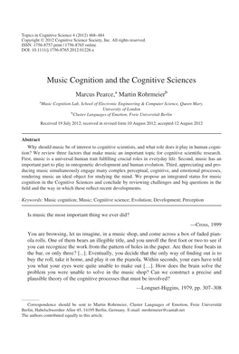 Music Cognition and the Cognitive Sciences