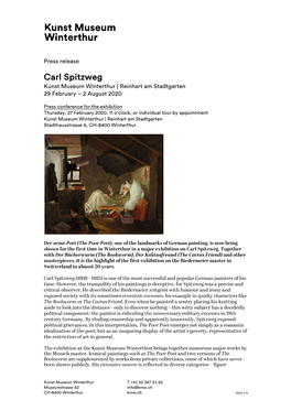 Carl Spitzweg Kunst Museum Winterthur | Reinhart Am Stadtgarten 29 February – 2 August 2020