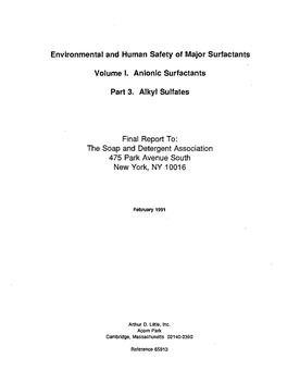 Environmental and Human Safety of Major Surfactants Volume I. Anionic