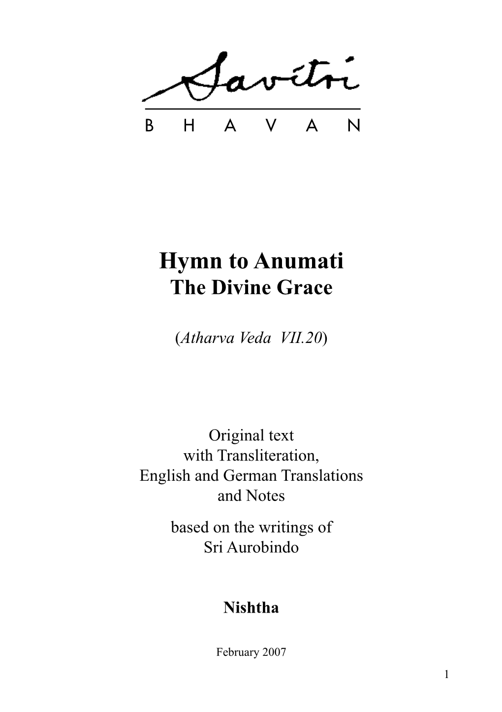 Hymn to Anumati the Divine Grace