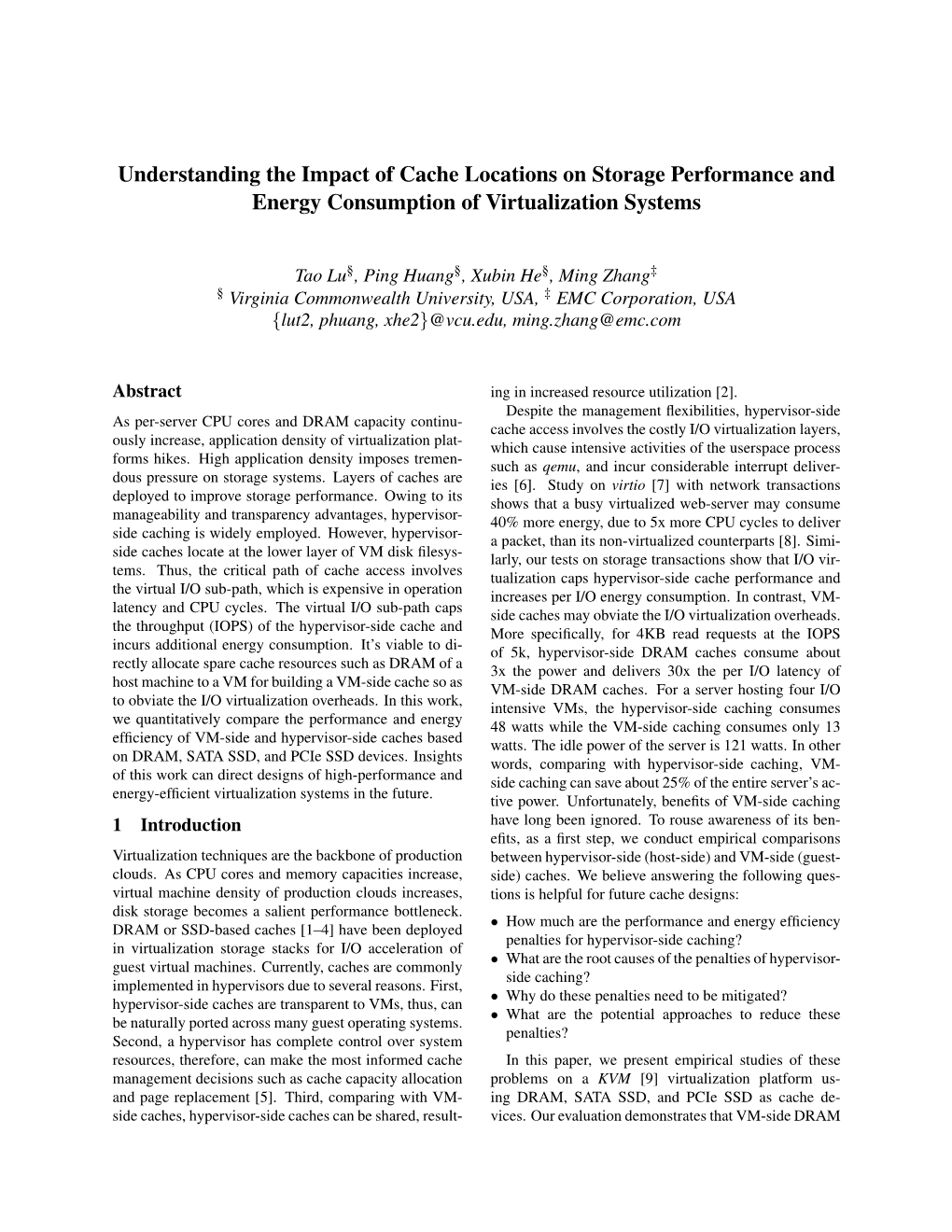 Understanding the Impact of Cache Locations on Storage Performance and Energy Consumption of Virtualization Systems