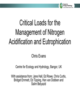 Critical Loads for the Management of Nitrogen Acidification and Eutrophication