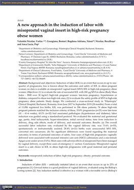 A New Approach in the Induction of Labor with Misoprostol Vaginal Insert in High-Risk Pregnancy Obese Women