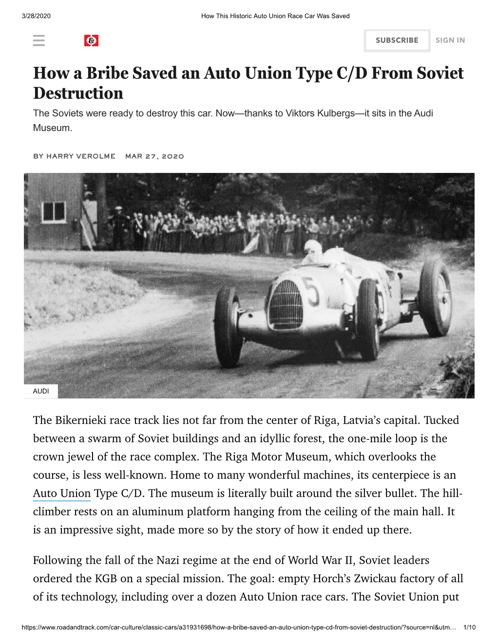 How a Bribe Saved an Auto Union Type C/D from Soviet Destruction the Soviets Were Ready to Destroy This Car