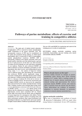 Pathways of Purine Metabolism: Effects of Exercise and Training in Competitive Athletes