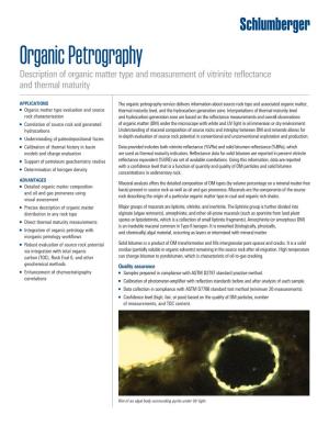 Organic Petrography Description of Organic Matter Type and Measurement of Vitrinite Reflectance and Thermal Maturity