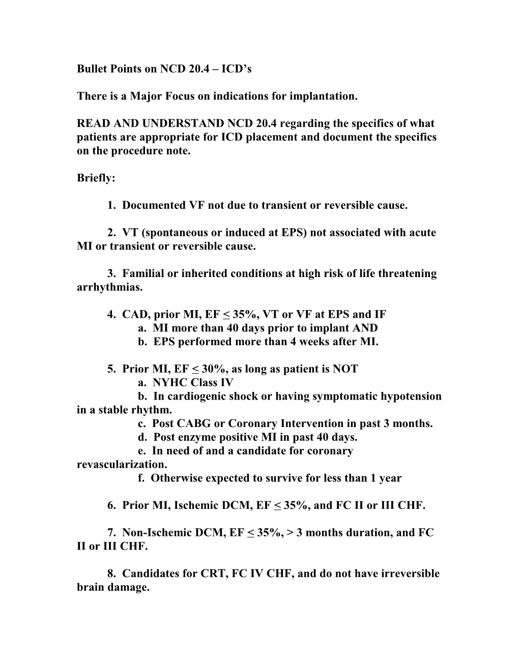 Bullet Points on NCD 20