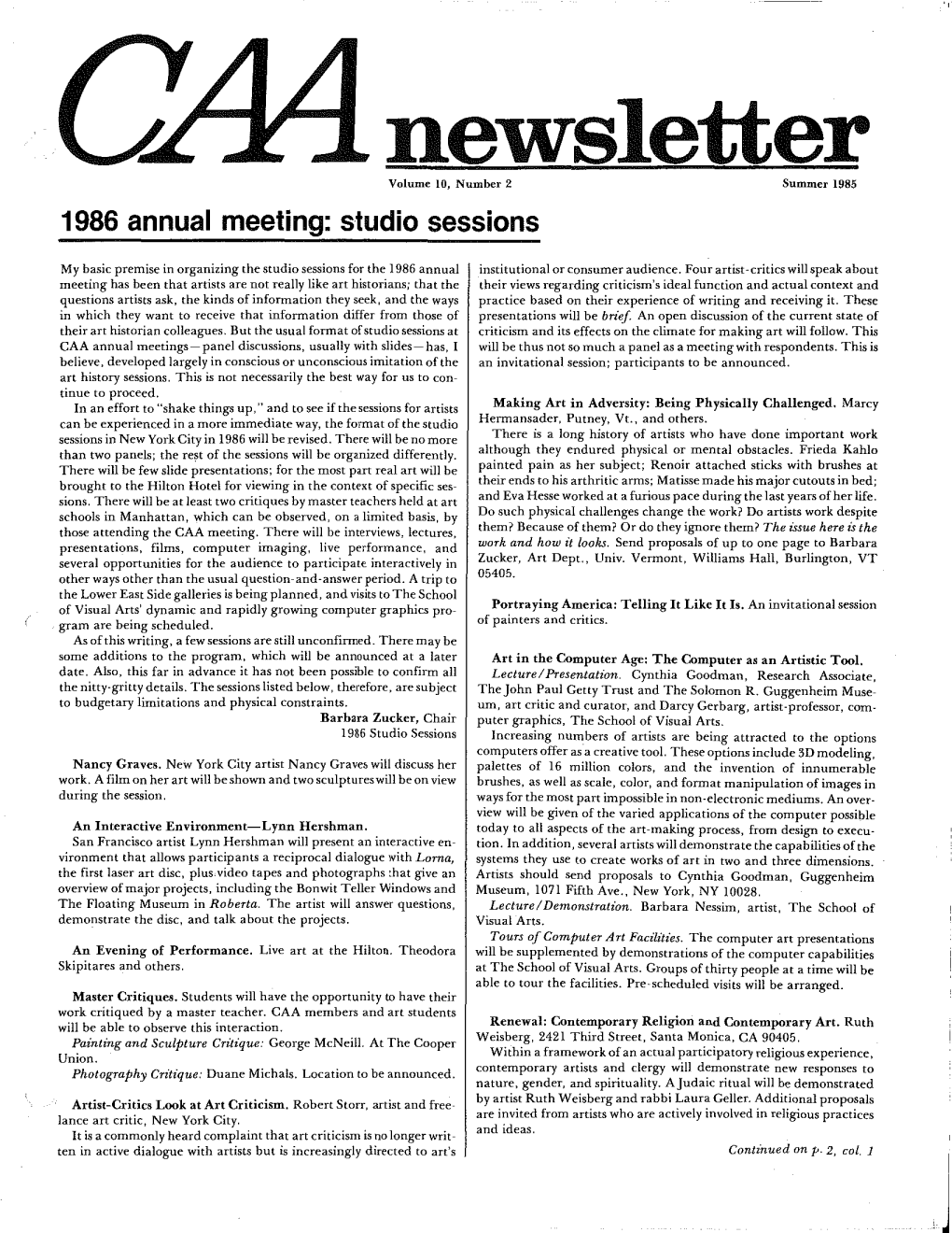 Summer 1985 CAA Newsletter