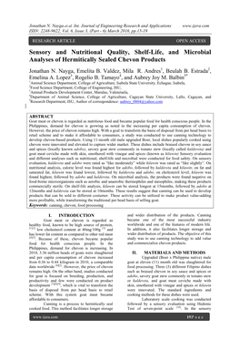 Sensory and Nutritional Quality, Shelf-Life, and Microbial Analyses of Hermitically Sealed Chevon Products
