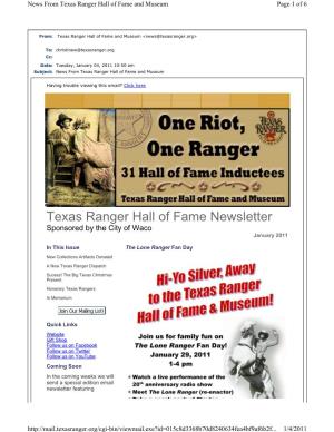 Texas Ranger Hall of Fame Newsletter Sponsored by the City of Waco January 2011