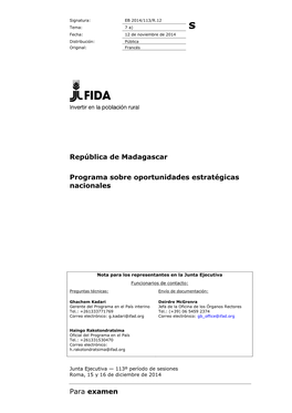 Para Examen República De Madagascar Programa Sobre