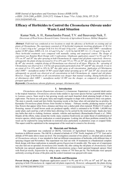 Efficacy of Herbicides to Control the Chromolaena Odorata Under Waste Land Situation