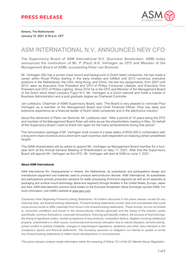 Asm International N.V. Announces New Cfo